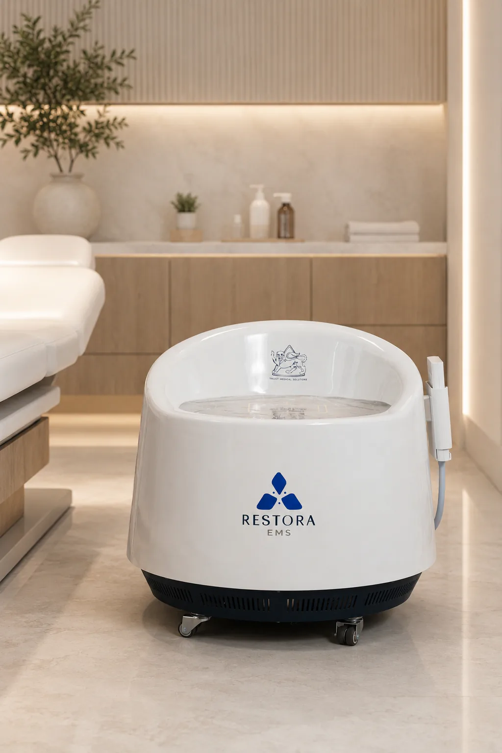 ReStora EMS pelvic floor therapy chair in a modern clinical treatment room